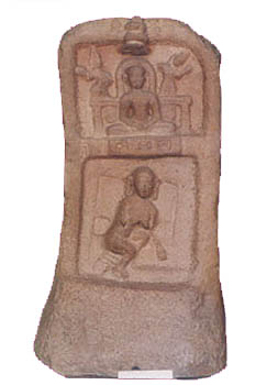 Pillar with Mahavira and Kneeling Monk