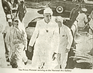 The Prime Minister of India Pandit Jawaharlal Nehru arriving at the National Art Gallery