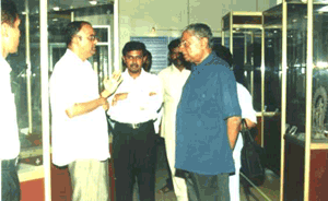 Thiru. Lakshman Kathirgamar, former Minister of Foreign Affairs, Government of Sri Lanka paid a visit to the Government Museum, Chennai on 14.09.2003 and had discussions with Dr. R. Kannan, I.A.S. His Excellency Sumith Nakandala, Deputy High Commissioner for Sri Lanka at Chennai looks on. 