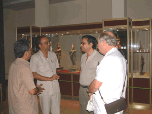 Thiru. Lakshman Kathirgamar, former Minister of Foreign Affairs, Government of Sri Lanka paid a visit to the Government Museum, Chennai on 14.09.2003 and had discussions with Dr. R. Kannan, I.A.S. His Excellency Sumith Nakandala, Deputy High Commissioner for Sri Lanka at Chennai looks on. 